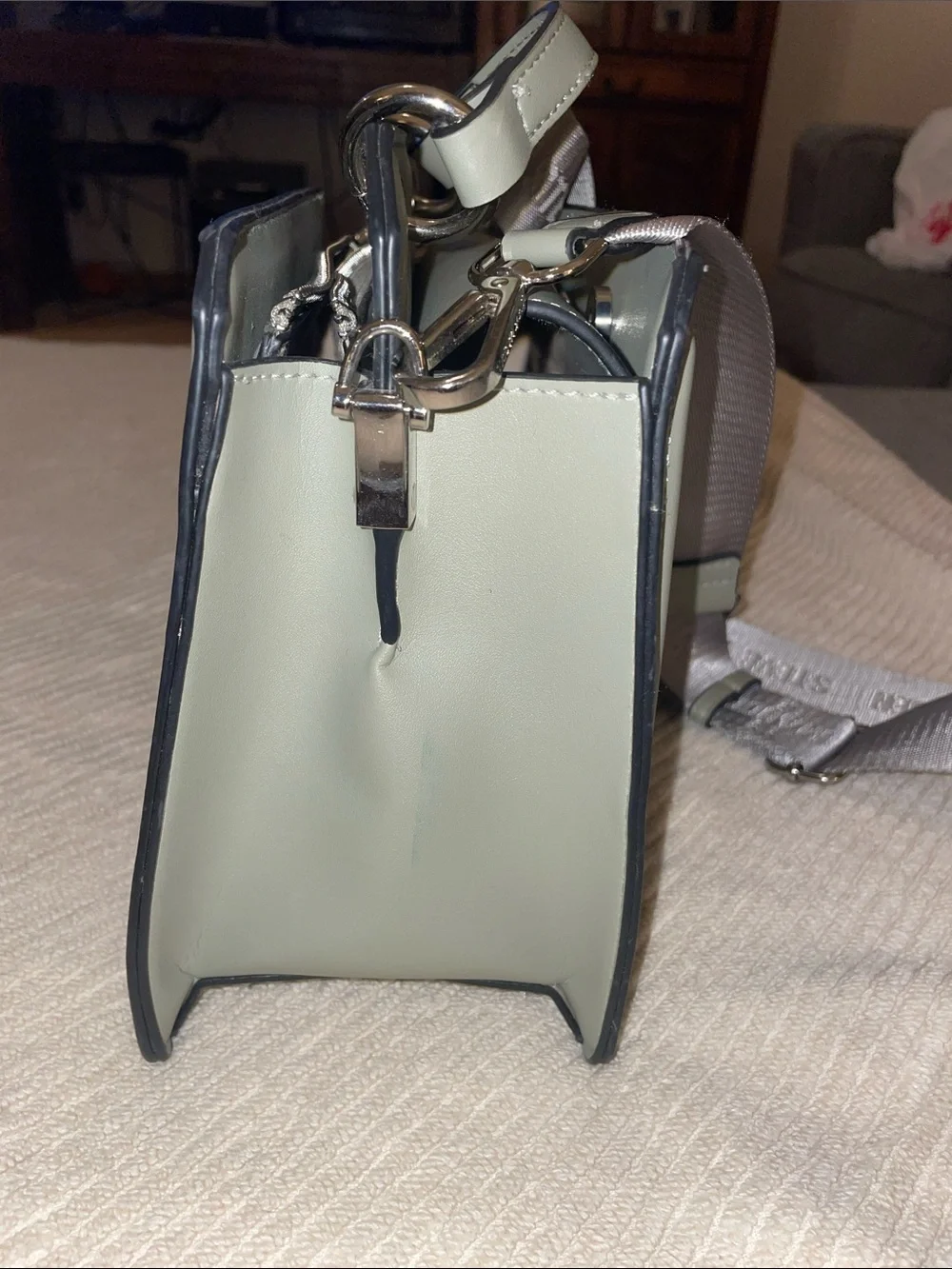 Steve Madden Olive Green Square Crossbody or Shoulder Bag with Branded Strap